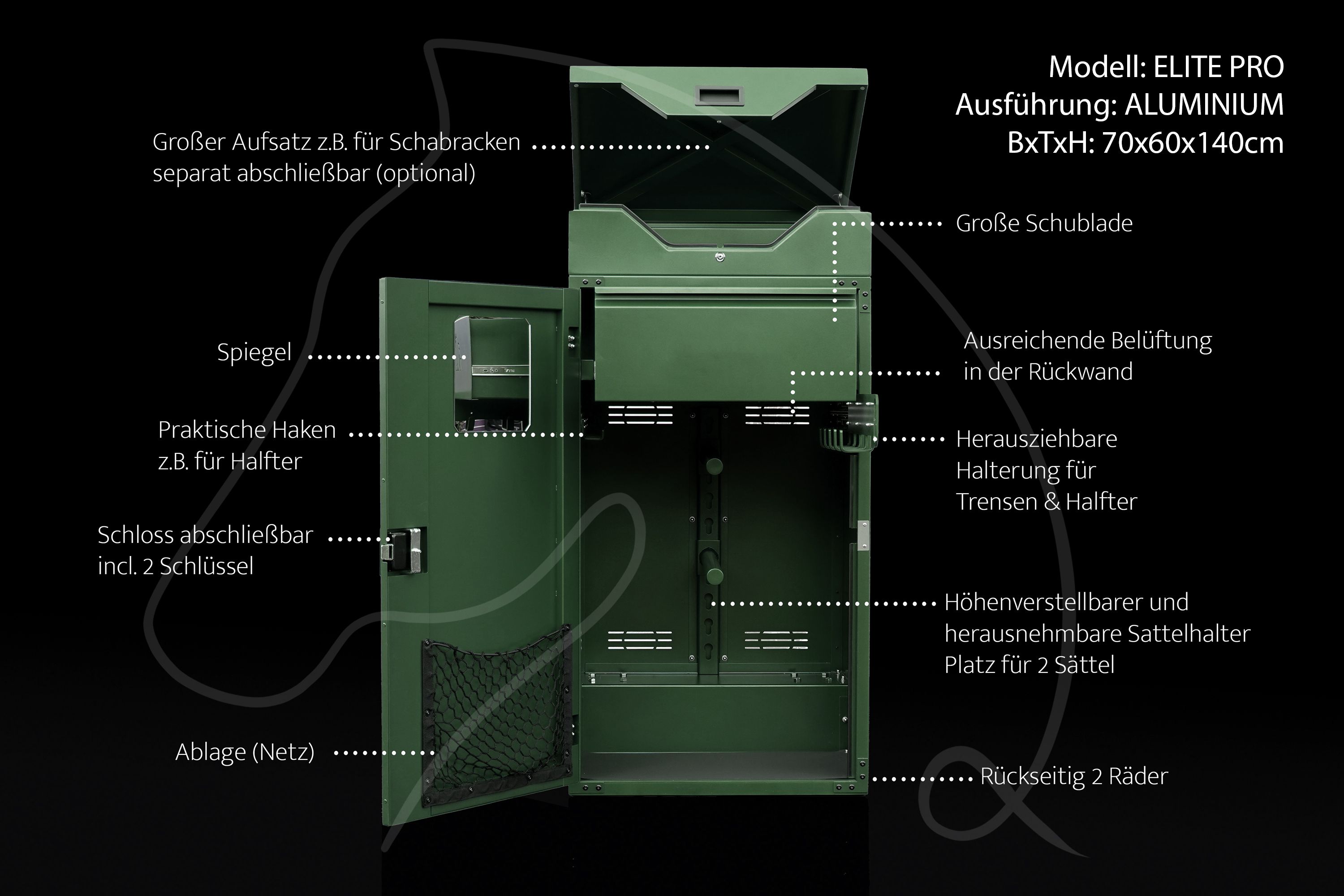Lindberg Equestrian Sattelschrank, Turnierschrank, tack locker, tack trunk, Elite, Sattelhalter, Schrank für Schabracken